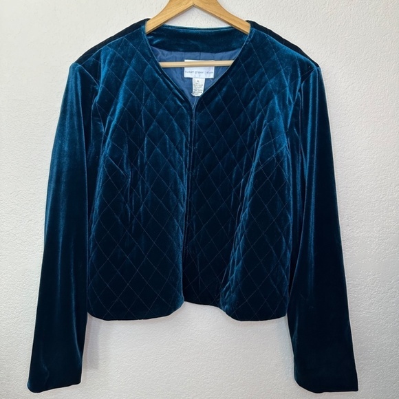 NEW Susan Graver Quilted Velour Green Short Blazer Womens XL Holiday Cocktail - Picture 9 of 15